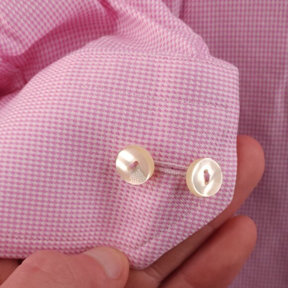 Eton 16.5 Cotton Classic Check Convertible Cuff Pink Button Up Men Long Sleeve - Picture 6 of 16